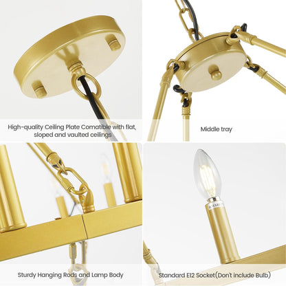 Lustre de ferme moderne à 2 niveaux, lustre rond en forme de roue de chariot, grand plafonnier haut.