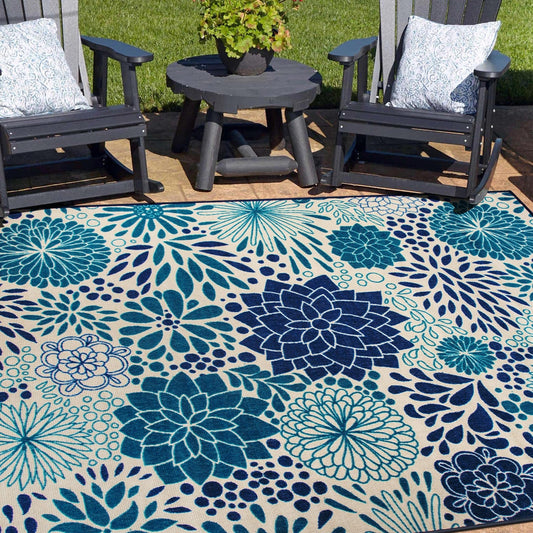 Tapis d'intérieur/extérieur tissé à plat à motifs floraux modernes