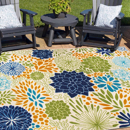 Tapis d'intérieur/extérieur tissé à plat à motifs floraux modernes