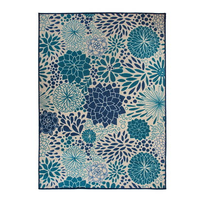 Tapis d'intérieur/extérieur tissé à plat à motifs floraux modernes