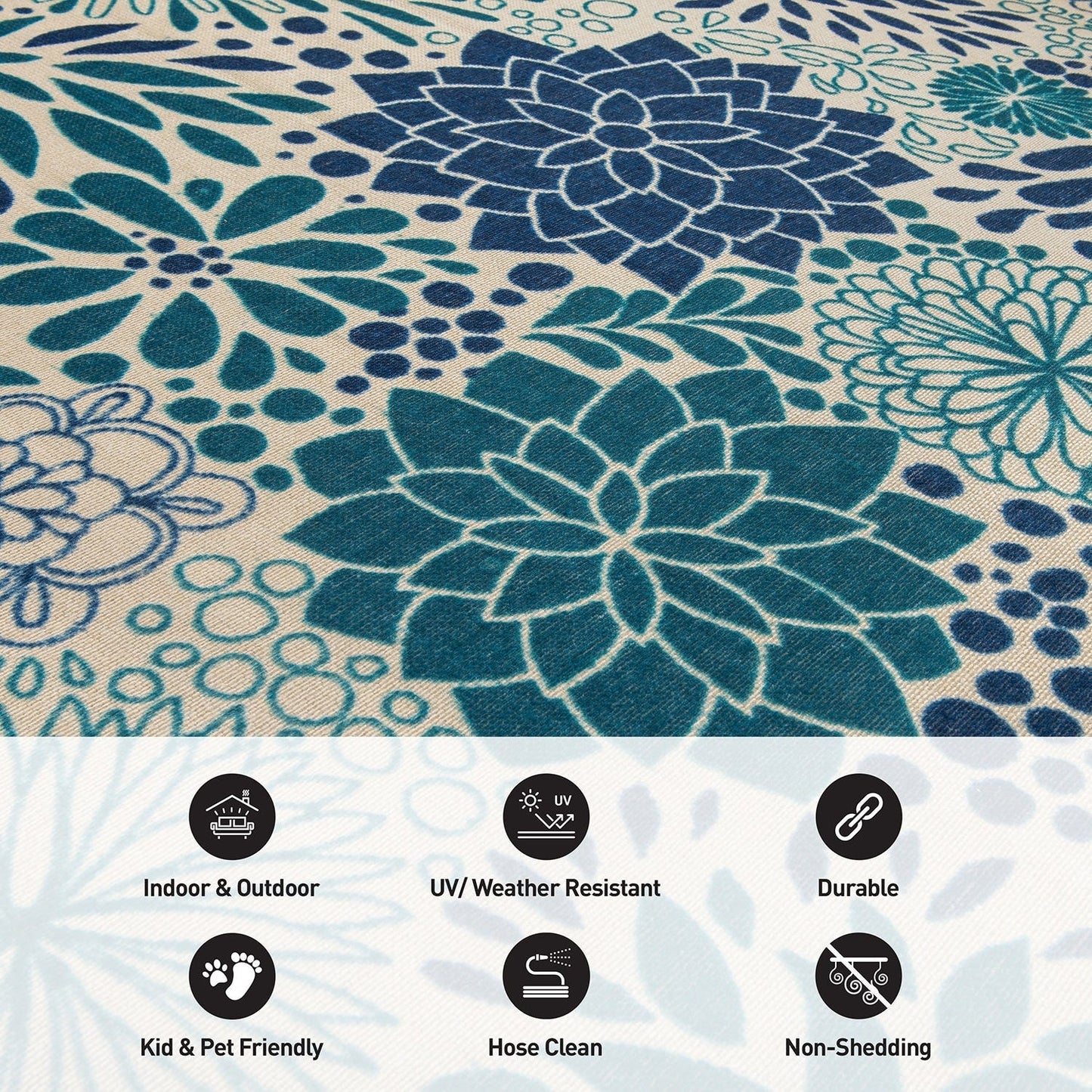 Tapis d'intérieur/extérieur tissé à plat à motifs floraux modernes