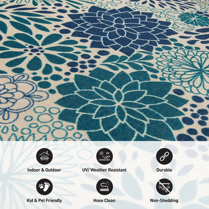 Tapis d'intérieur/extérieur tissé à plat à motifs floraux modernes