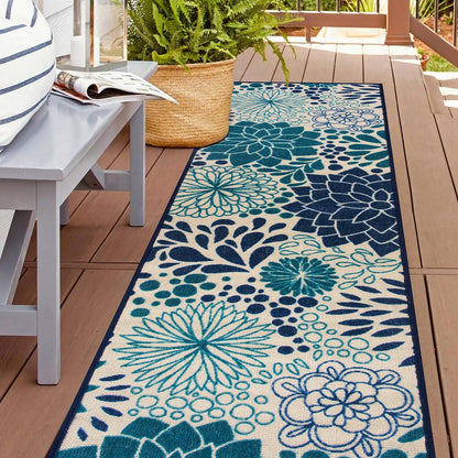 Tapis d'intérieur/extérieur tissé à plat à motifs floraux modernes