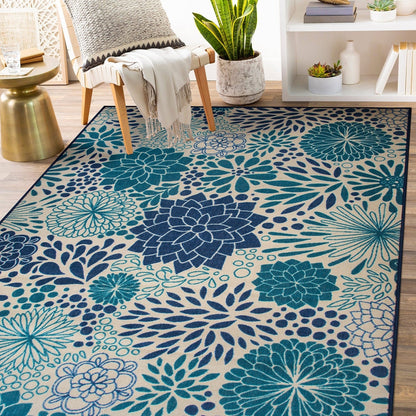 Tapis d'intérieur/extérieur tissé à plat à motifs floraux modernes