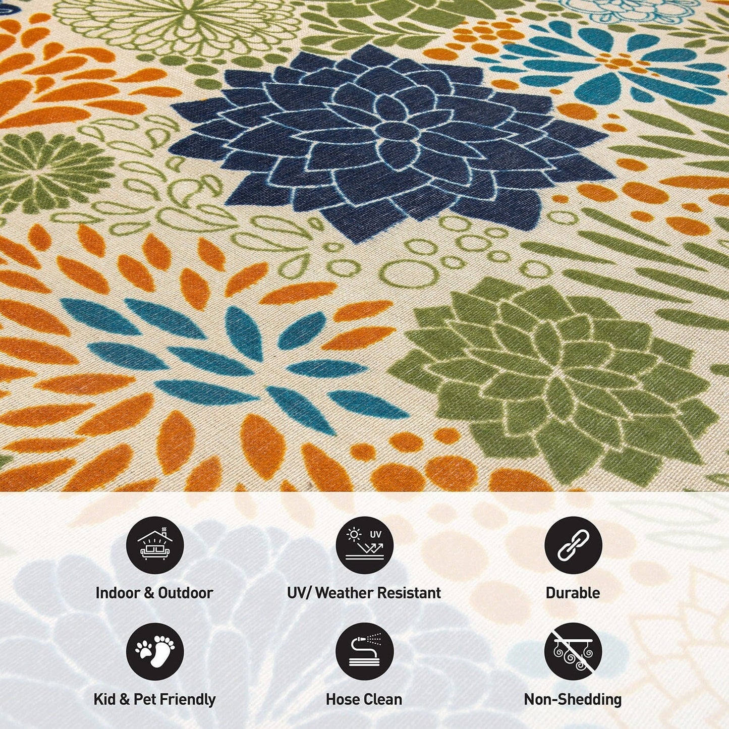 Tapis d'intérieur/extérieur tissé à plat à motifs floraux modernes