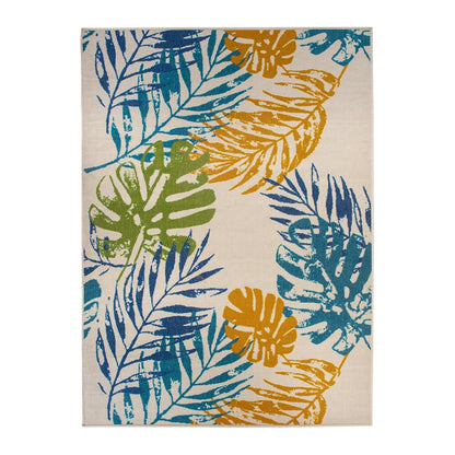 Tapis d'intérieur/extérieur moderne à tissage plat et motif floral et feuilles