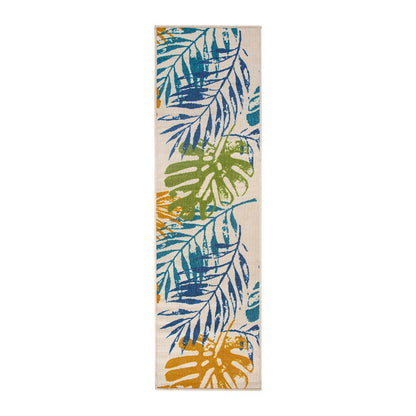 Tapis d'intérieur/extérieur moderne à tissage plat et motif floral et feuilles