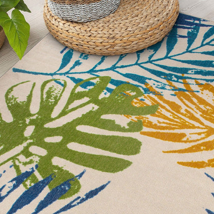 Tapis d'intérieur/extérieur moderne à tissage plat et motif floral et feuilles