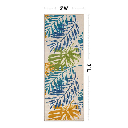 Tapis d'intérieur/extérieur moderne à tissage plat et motif floral et feuilles