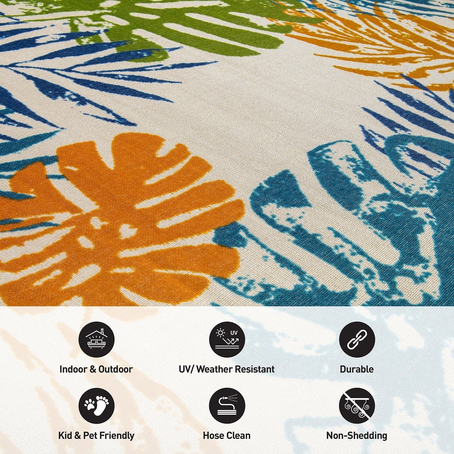 Tapis d'intérieur/extérieur moderne à tissage plat et motif floral et feuilles