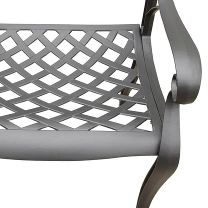 Ensemble de salle à manger d'extérieur moderne et orné en aluminium maillé, de 160 cm de large, avec plateau tournant et six chaises - N/A