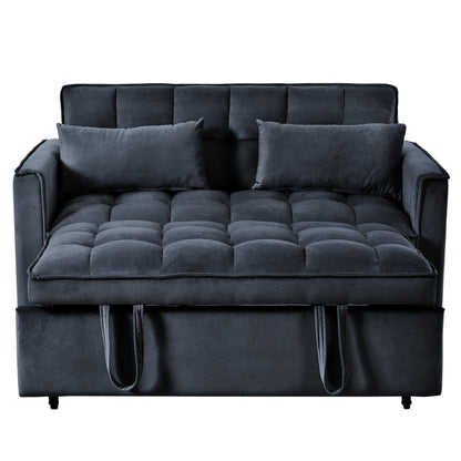 Modern Pull-Out Couch Bed, 3-in-1 Sleeper Sofa with Adjustable Backrest, Velvet Loveseat, Pillows & Side Pockets