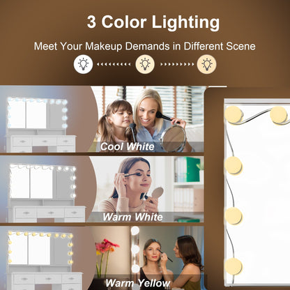 Miroir de maquillage pliable blanc moderne avec éclairage réglable - 40,2 x 54,1