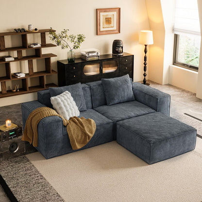 Modular Convertible Sofa Bed 2 Seater Gray Corduroy Velvet