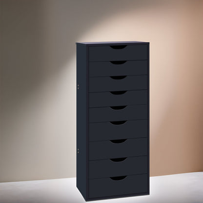 Armoire étroite en bois à 9 tiroirs avec tiroirs coulissants en douceur et étagère de rangement supérieure