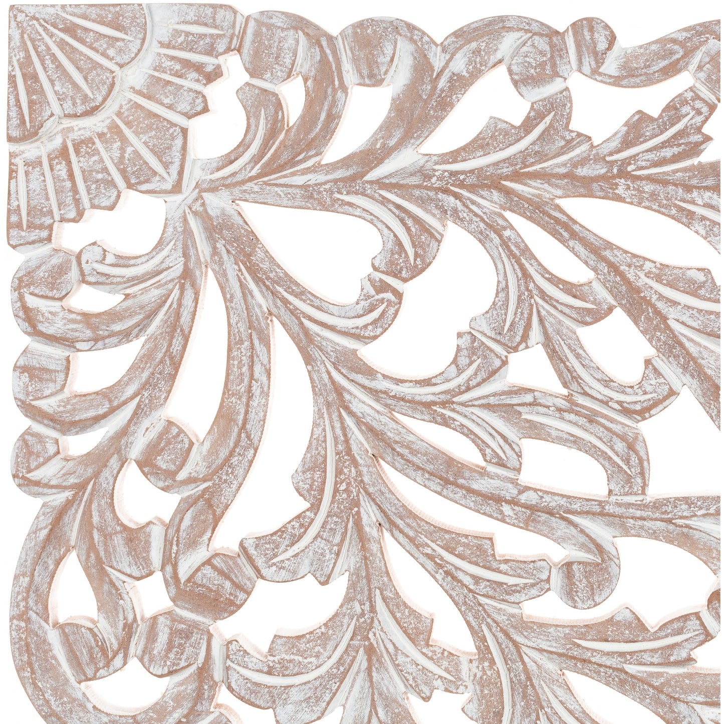 Décoration murale à 3 panneaux en bois naturel sculpté à la main Norma Floral 48 x 28 pouces