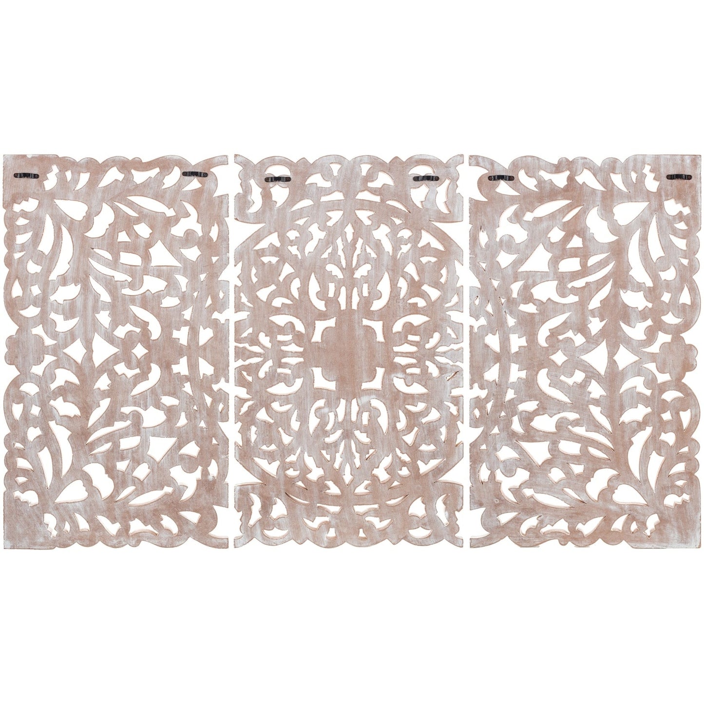 Décoration murale à 3 panneaux en bois naturel sculpté à la main Norma Floral 48 x 28 pouces