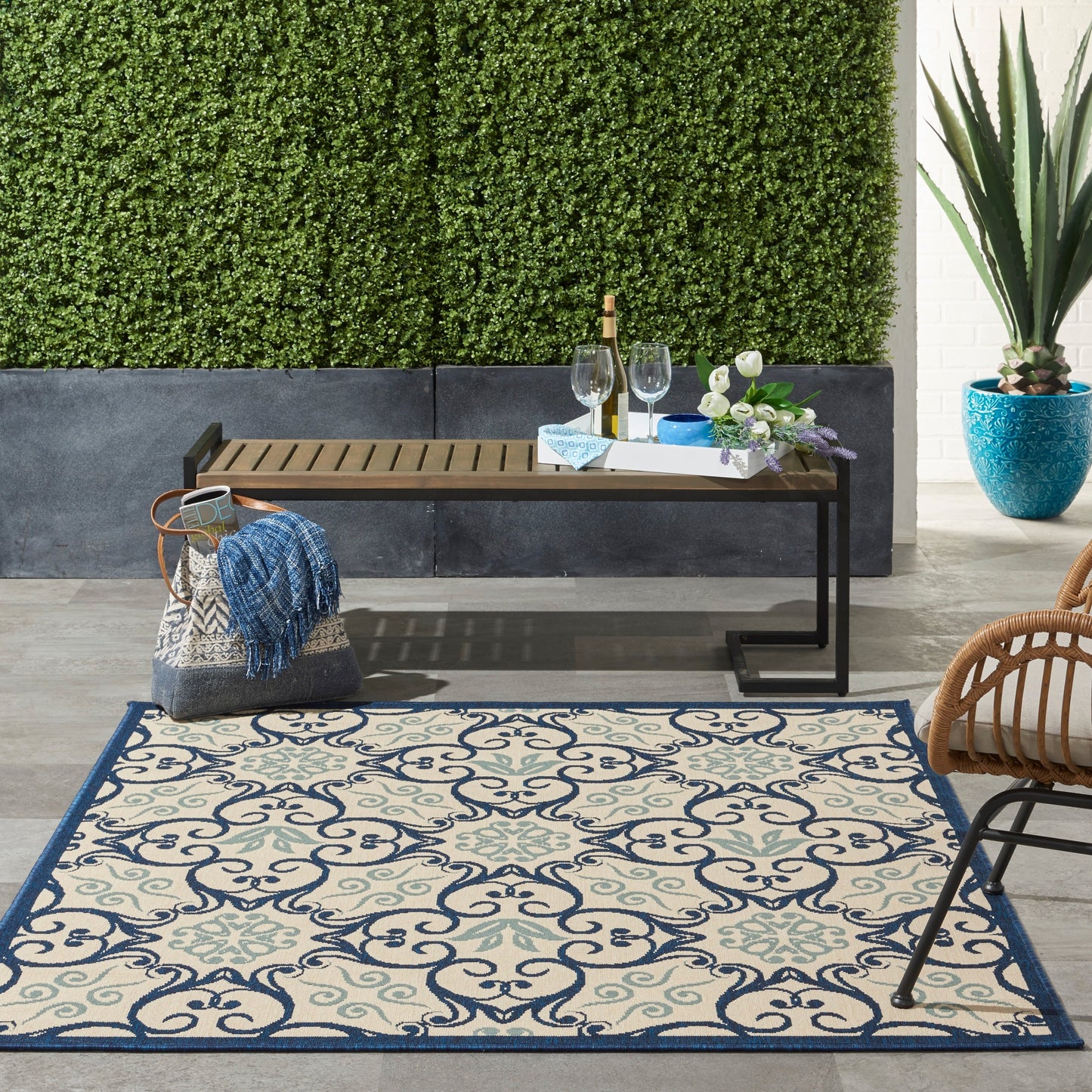 Tapis d'intérieur/extérieur géométrique floral des Caraïbes Nourison
