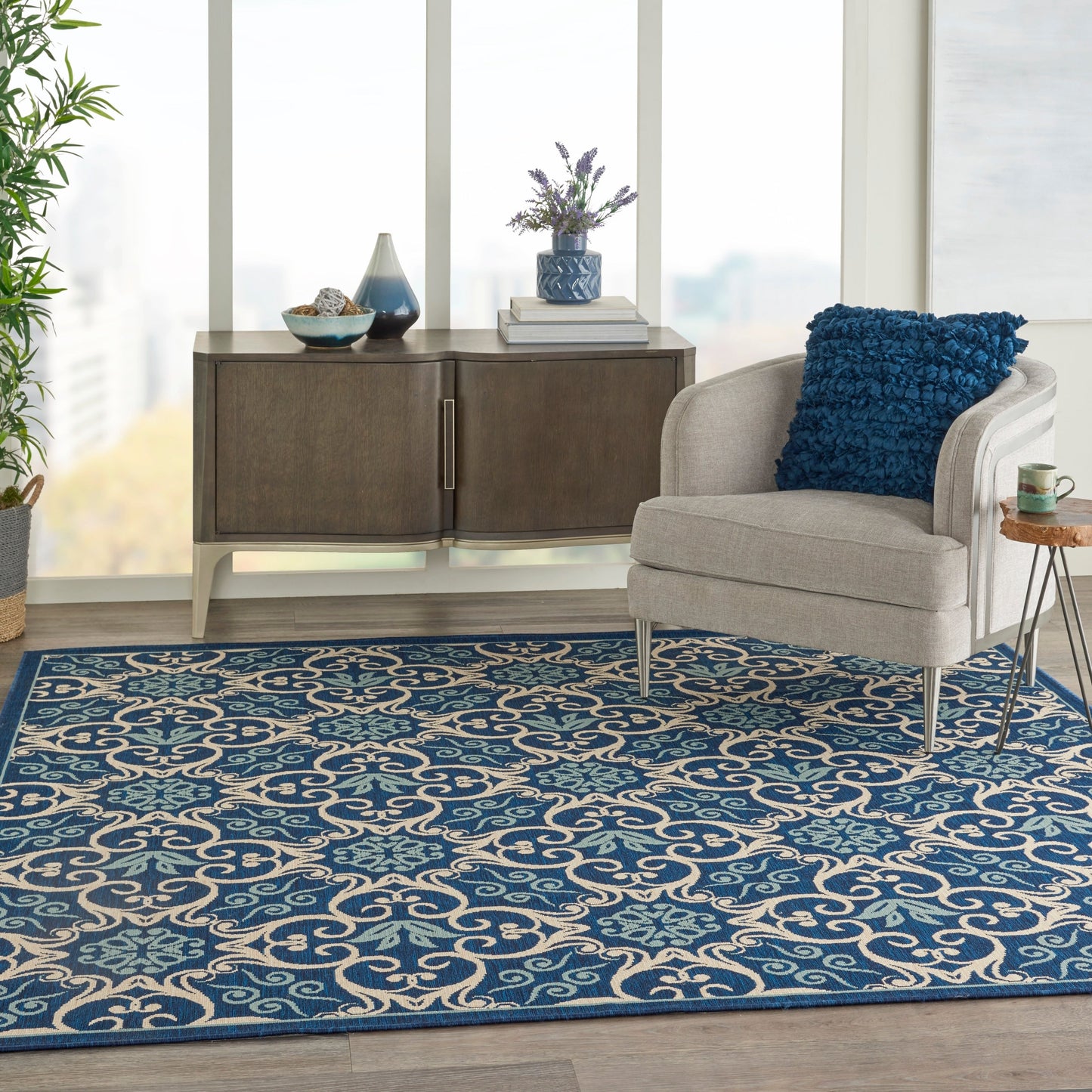 Tapis d'intérieur/extérieur géométrique floral des Caraïbes Nourison