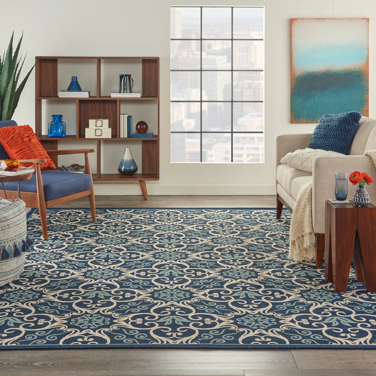 Tapis d'intérieur/extérieur géométrique floral des Caraïbes Nourison
