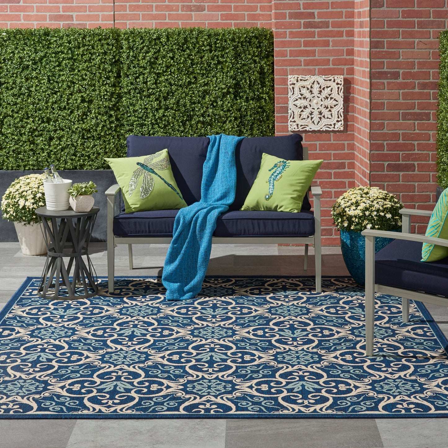 Tapis d'intérieur/extérieur géométrique floral des Caraïbes Nourison