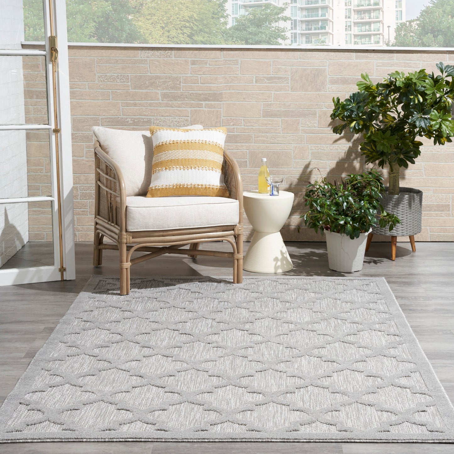 Tapis marocain en treillis Nourison, facile d'entretien, pour intérieur et extérieur