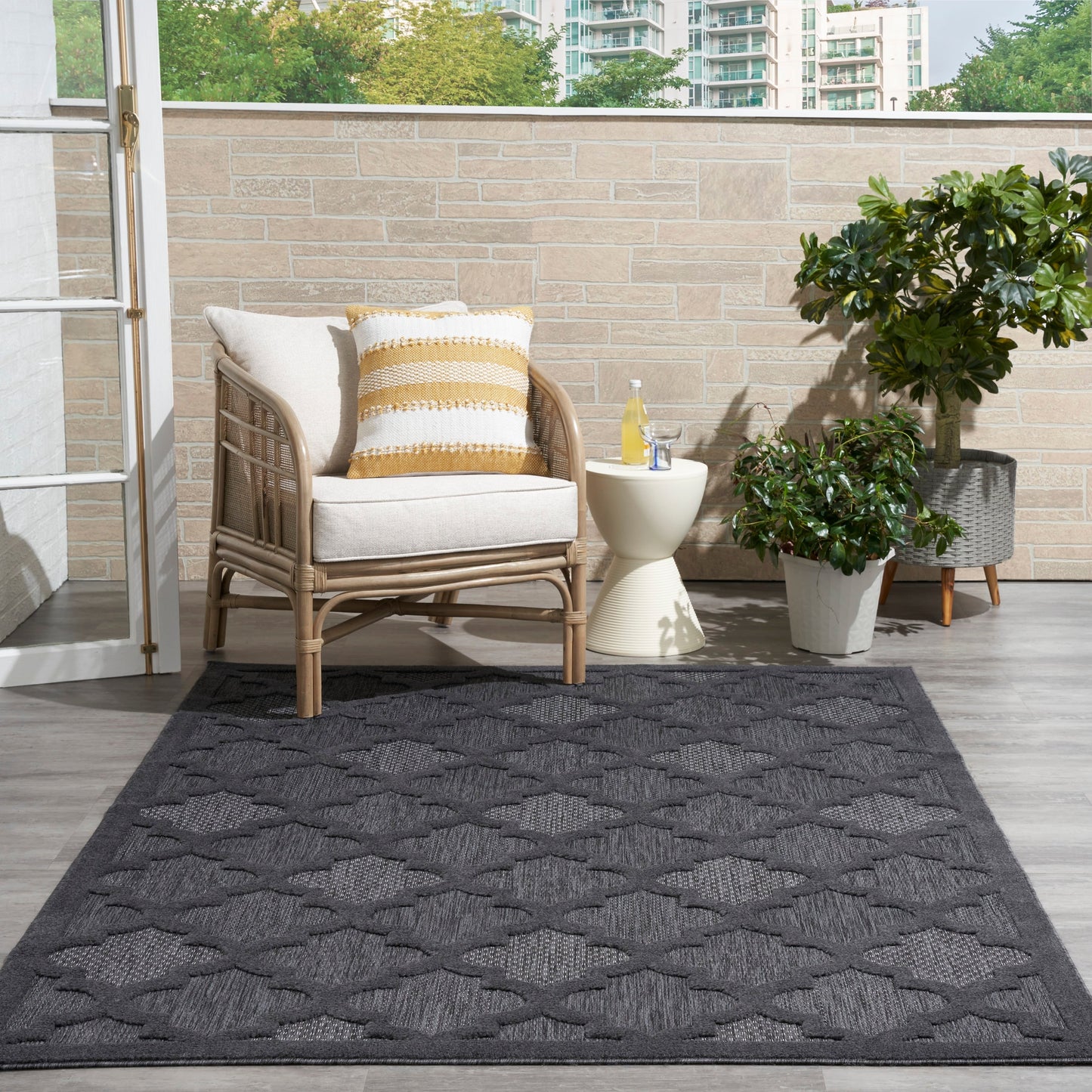 Tapis marocain en treillis Nourison, facile d'entretien, pour intérieur et extérieur
