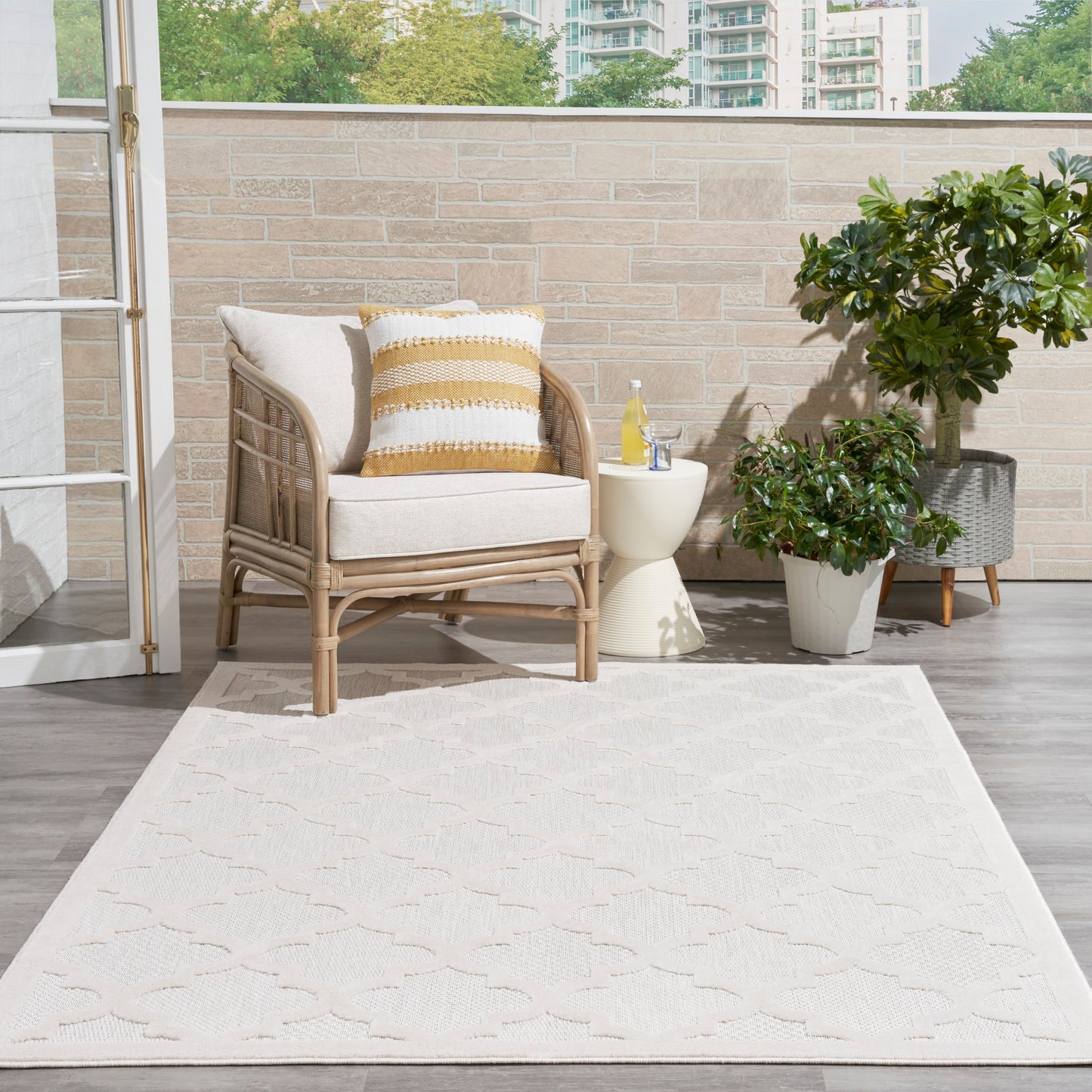 Tapis marocain en treillis Nourison, facile d'entretien, pour intérieur et extérieur