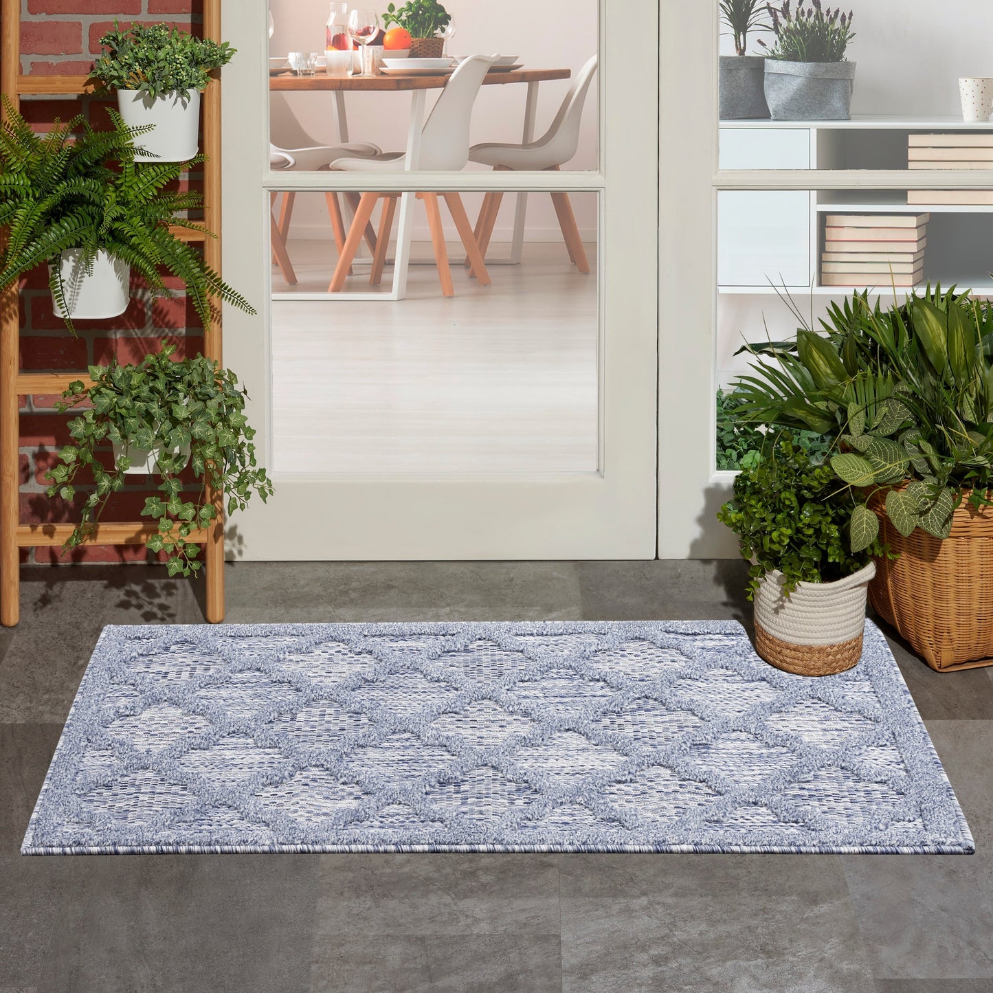 Tapis marocain en treillis Nourison, facile d'entretien, pour intérieur et extérieur