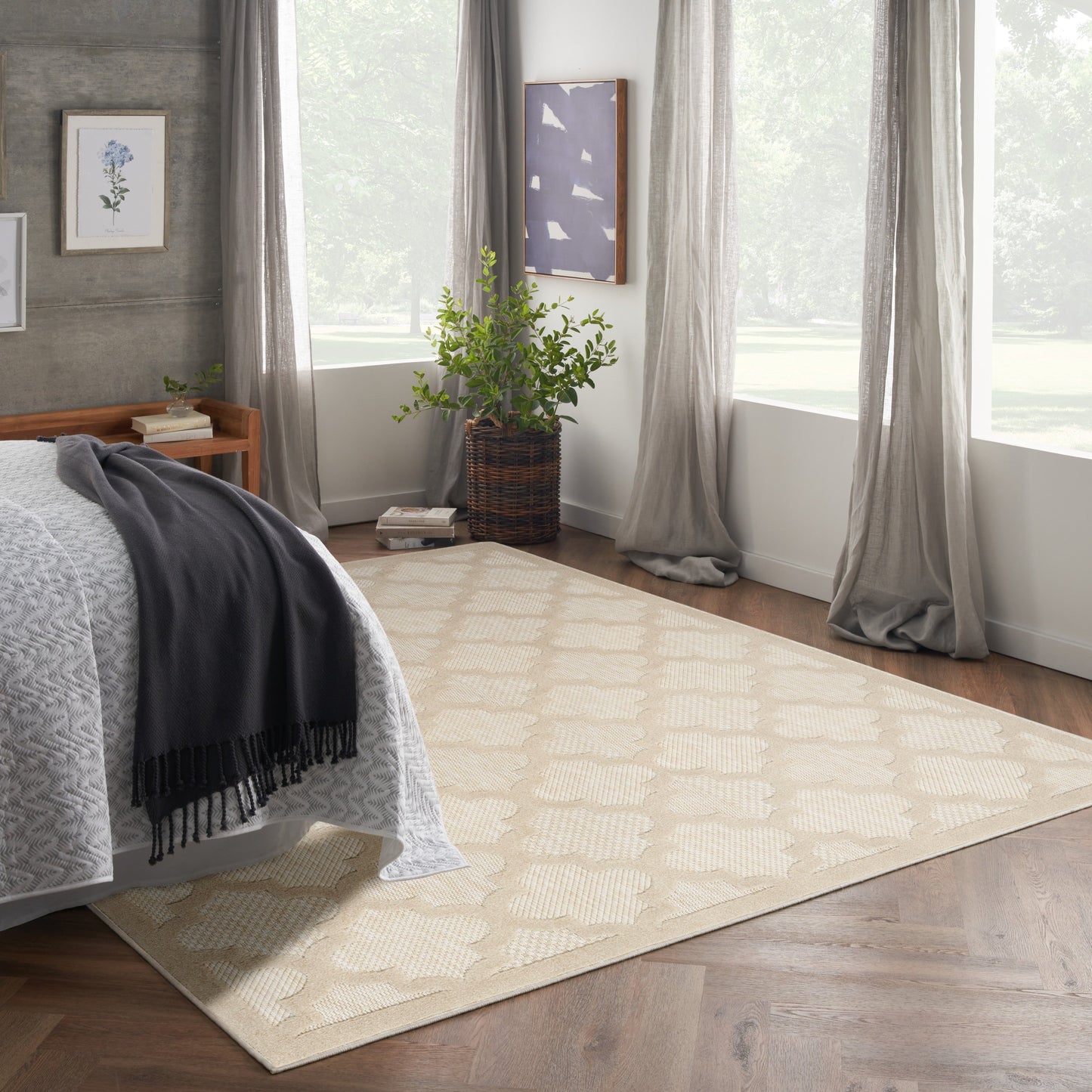 Tapis marocain en treillis Nourison, facile d'entretien, pour intérieur et extérieur