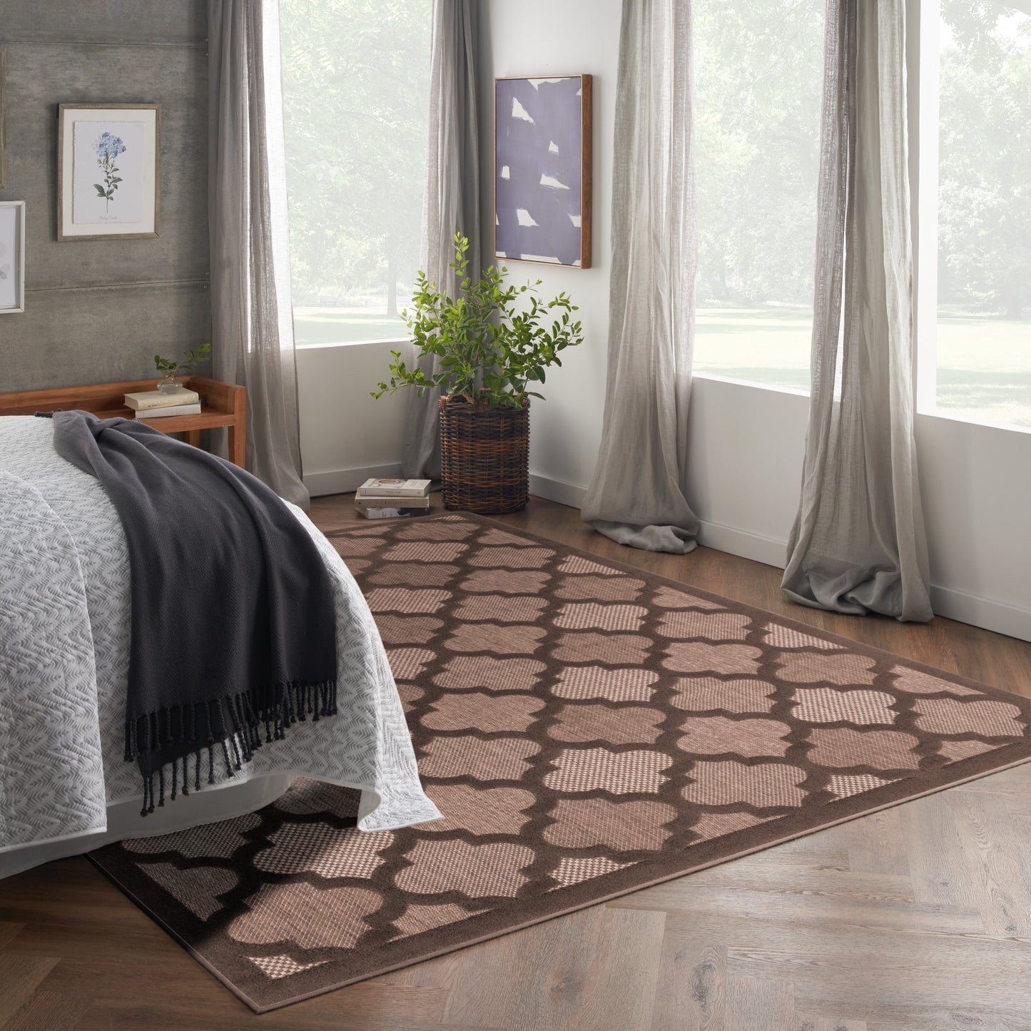 Tapis marocain en treillis Nourison, facile d'entretien, pour intérieur et extérieur