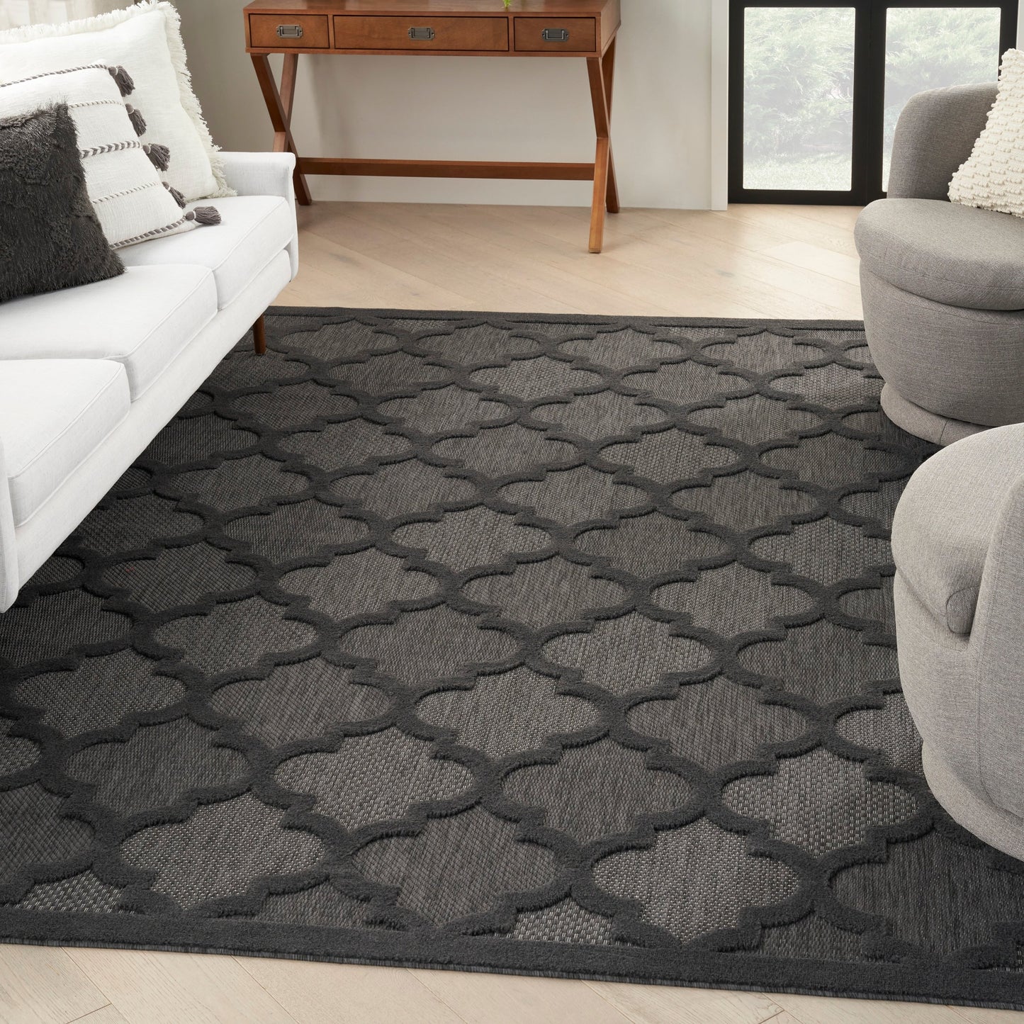 Tapis marocain en treillis Nourison, facile d'entretien, pour intérieur et extérieur