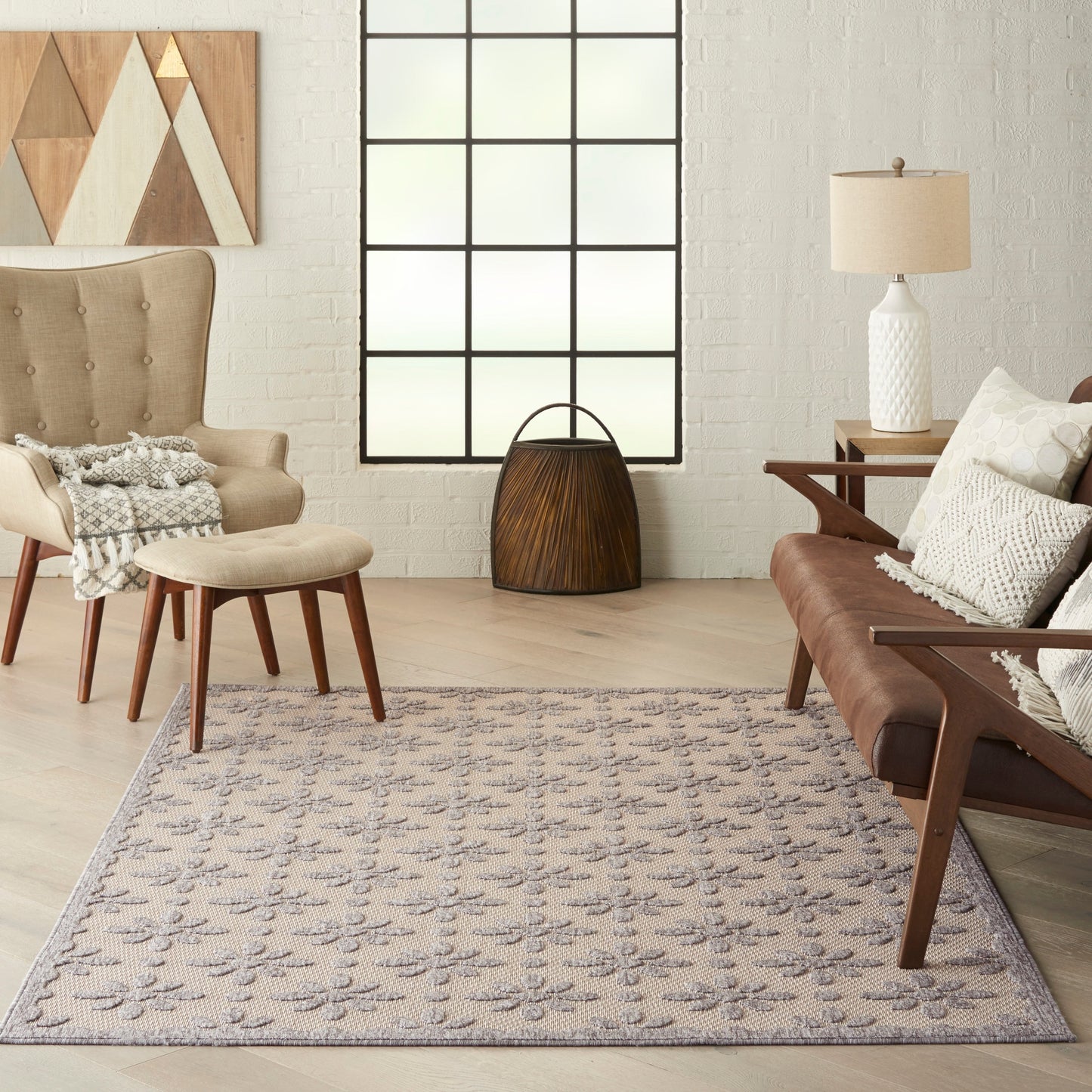 Tapis d'intérieur et d'extérieur géométrique moderne à motif floral et haut-bas Nourison Palamos