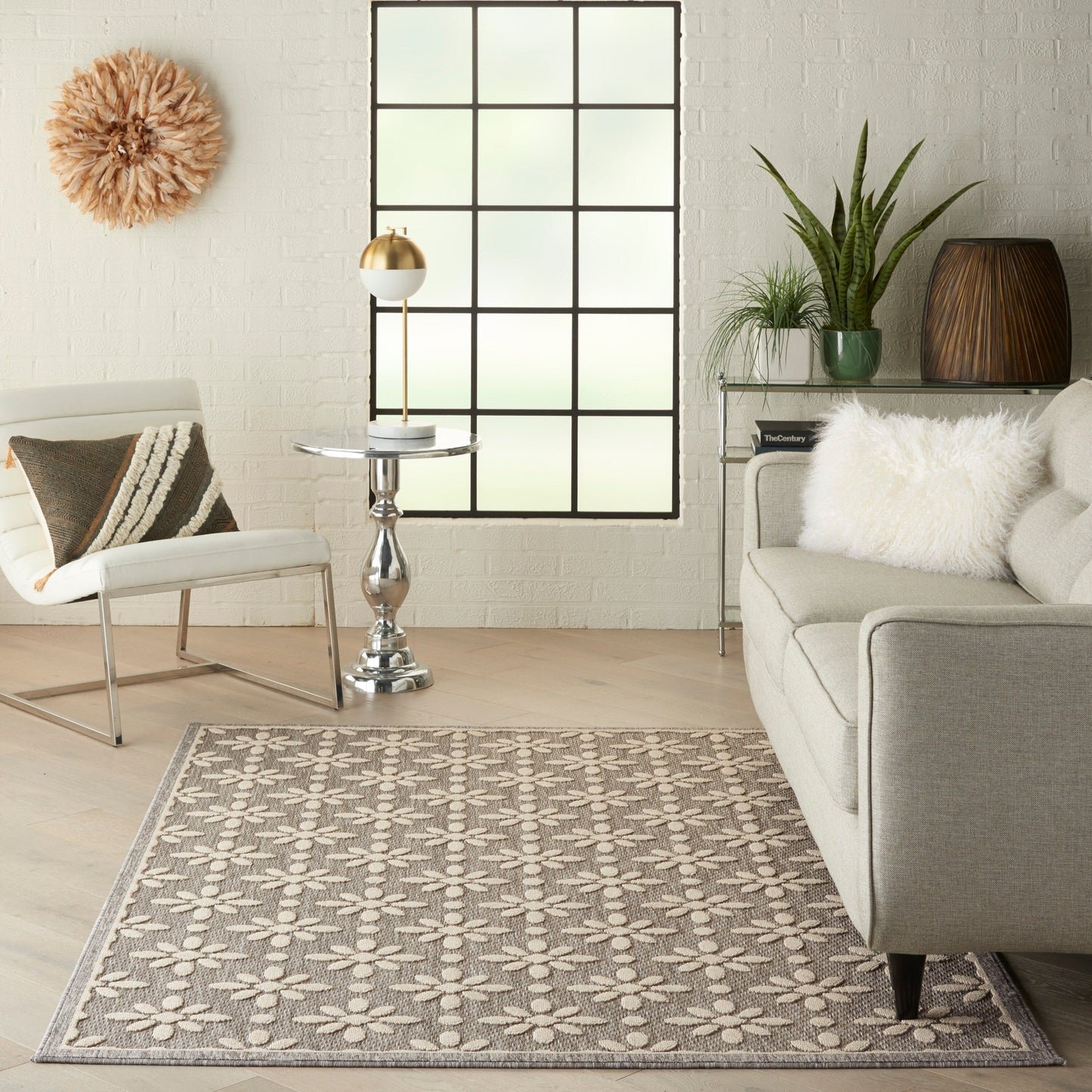 Tapis d'intérieur et d'extérieur géométrique moderne à motif floral et haut-bas Nourison Palamos