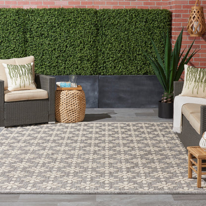 Tapis d'intérieur et d'extérieur géométrique moderne à motif floral et haut-bas Nourison Palamos