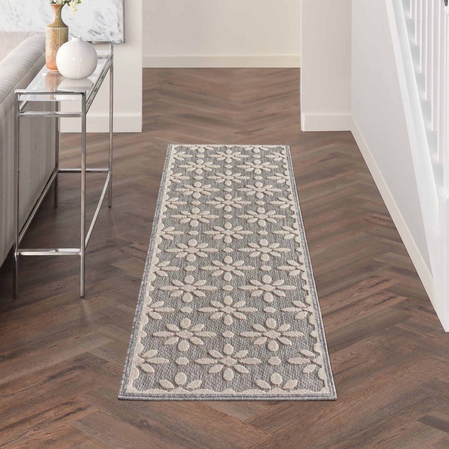 Tapis d'intérieur et d'extérieur géométrique moderne à motif floral et haut-bas Nourison Palamos