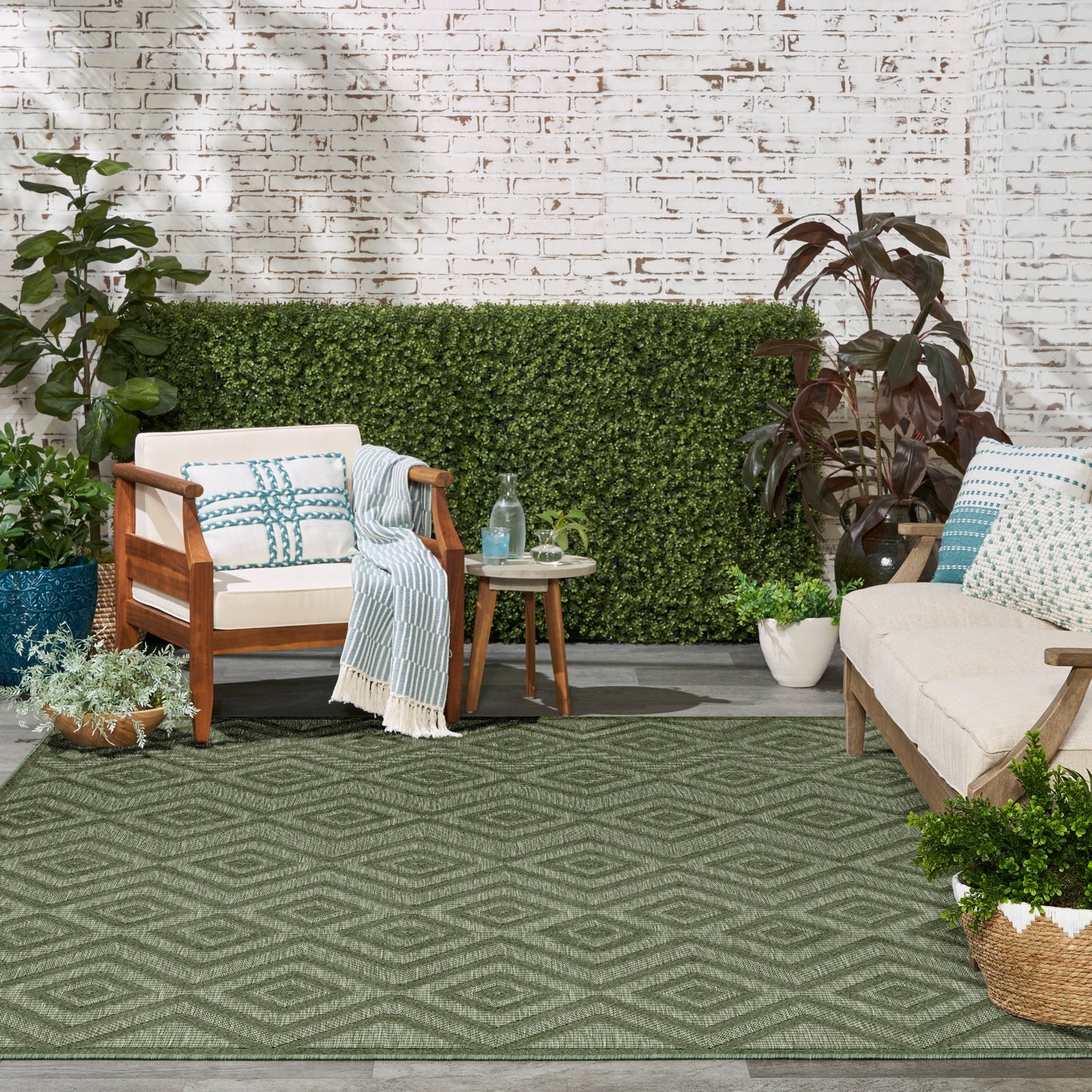Tapis géométrique polyvalent à tissage plat pour intérieur/extérieur Nourison