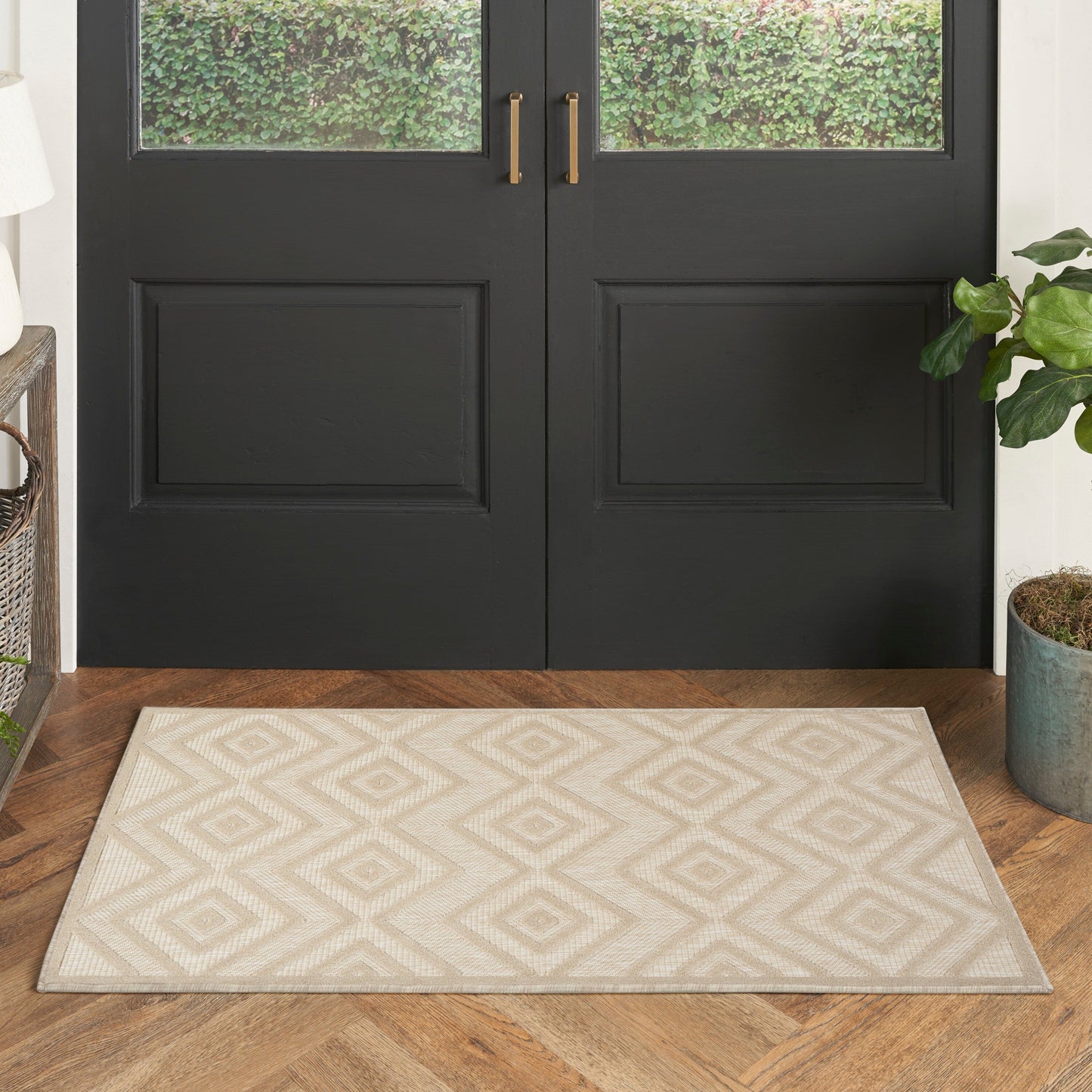 Tapis géométrique polyvalent à tissage plat pour intérieur/extérieur Nourison