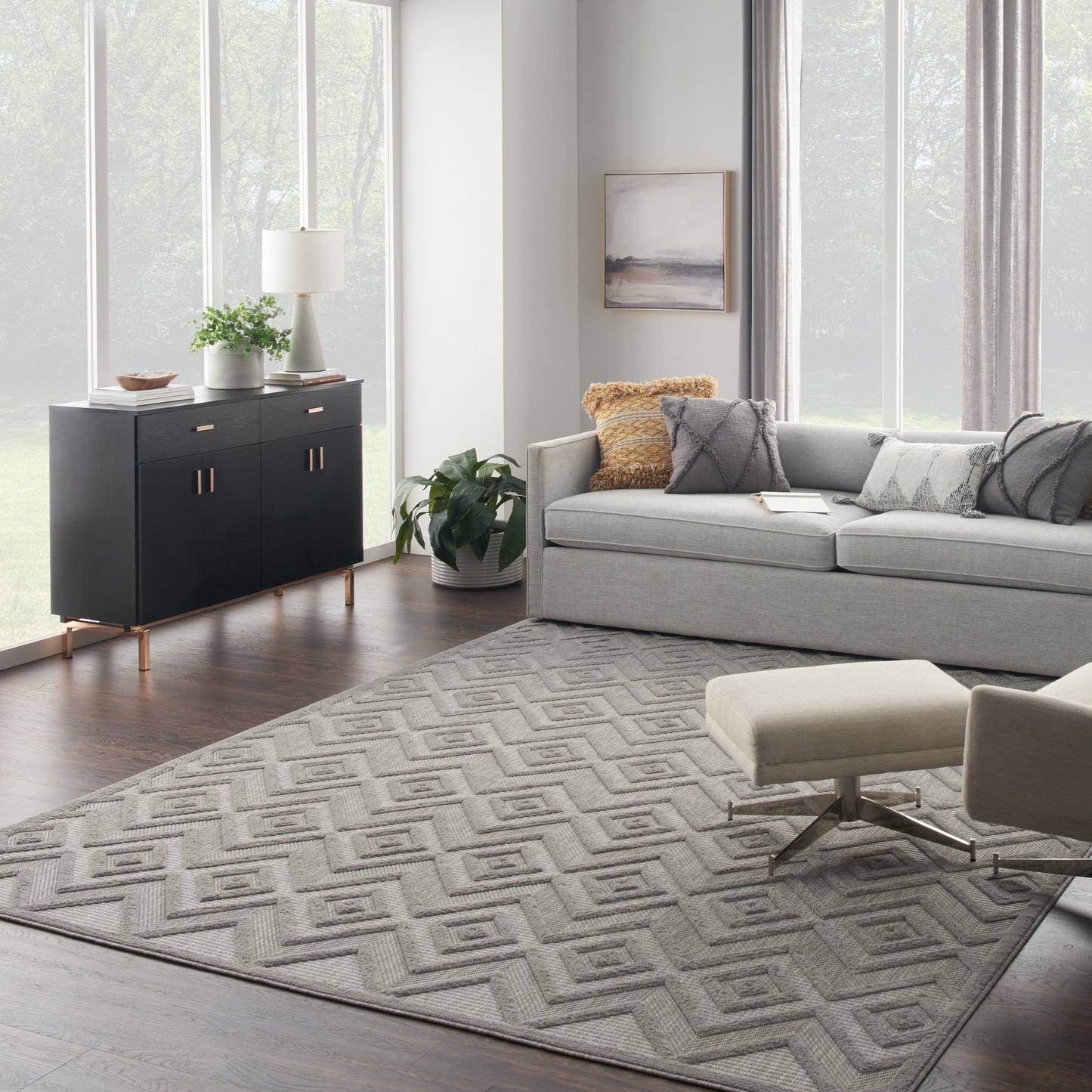 Tapis géométrique polyvalent à tissage plat pour intérieur/extérieur Nourison