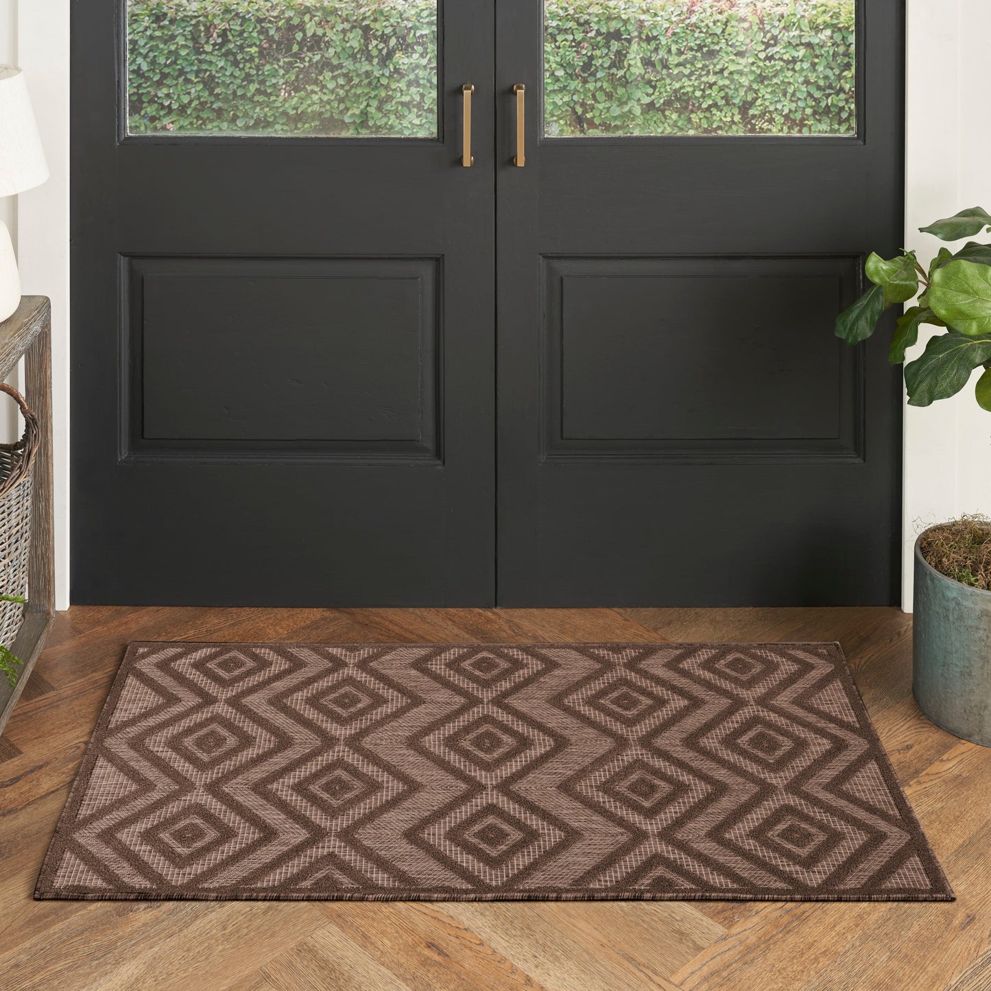 Tapis géométrique polyvalent à tissage plat pour intérieur/extérieur Nourison