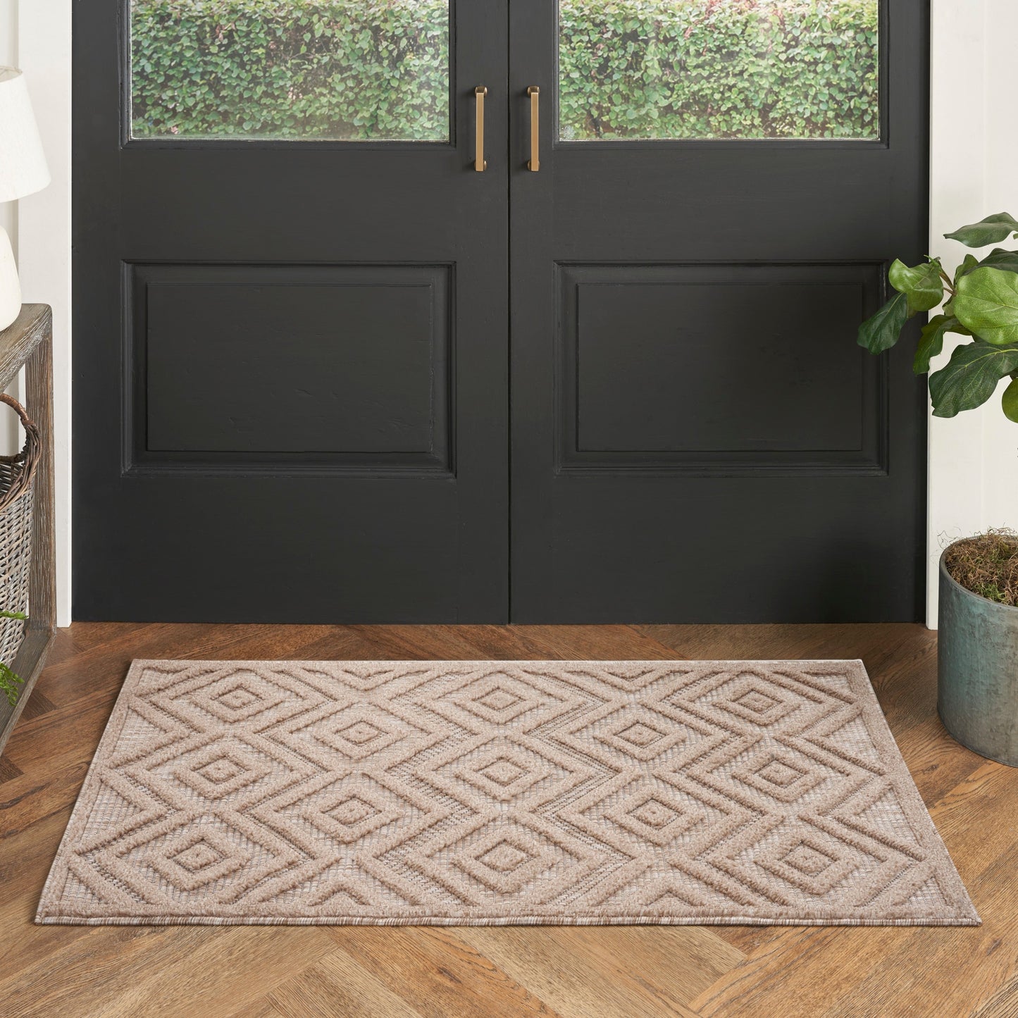 Tapis géométrique polyvalent à tissage plat pour intérieur/extérieur Nourison