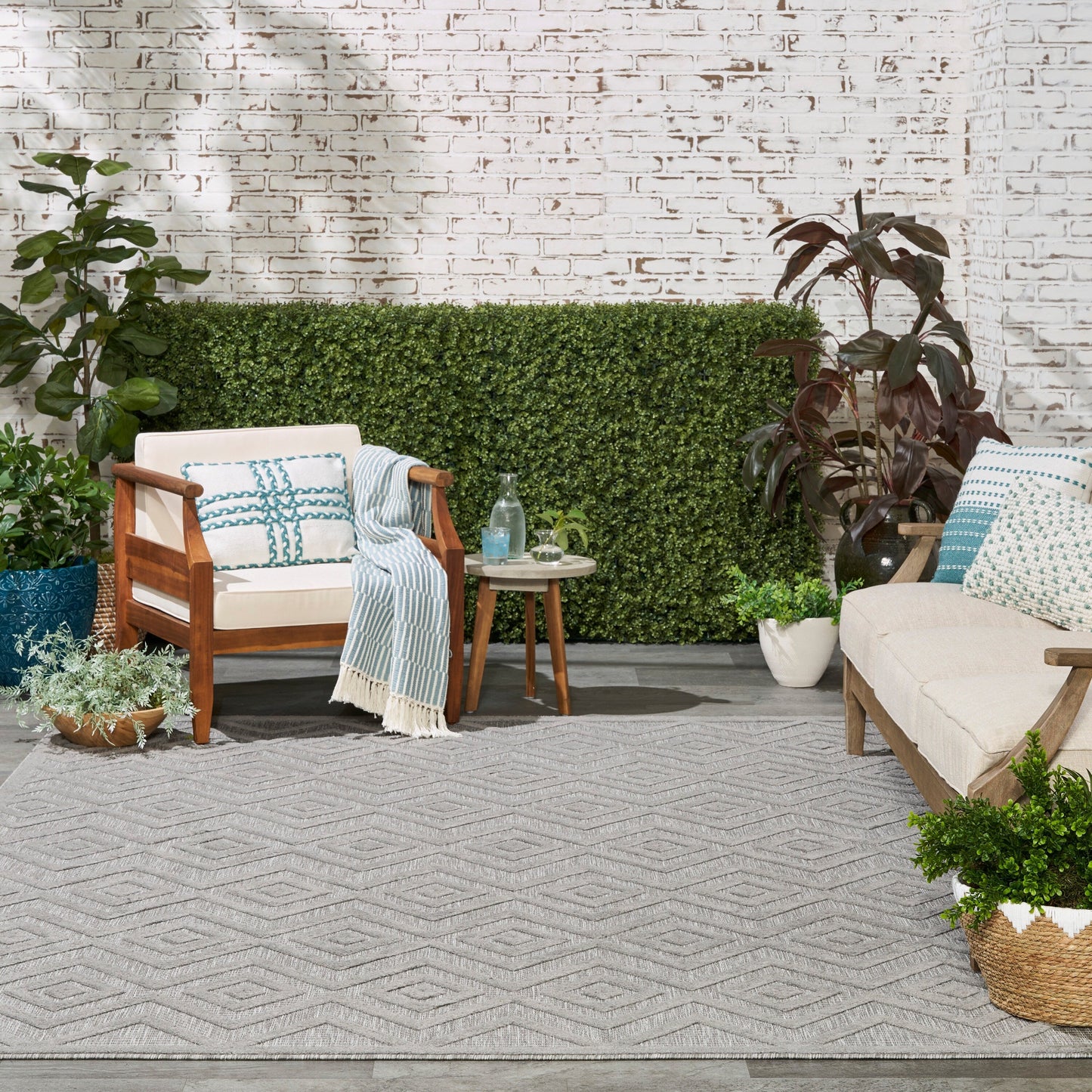 Tapis géométrique polyvalent à tissage plat pour intérieur/extérieur Nourison