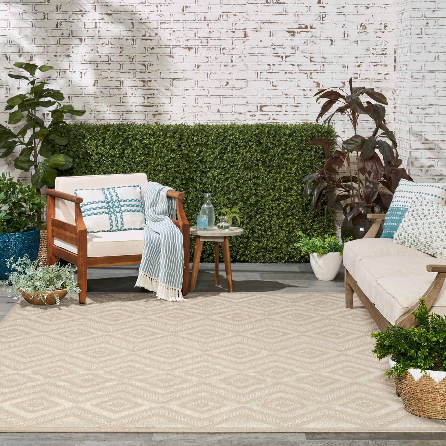 Tapis géométrique polyvalent à tissage plat pour intérieur/extérieur Nourison