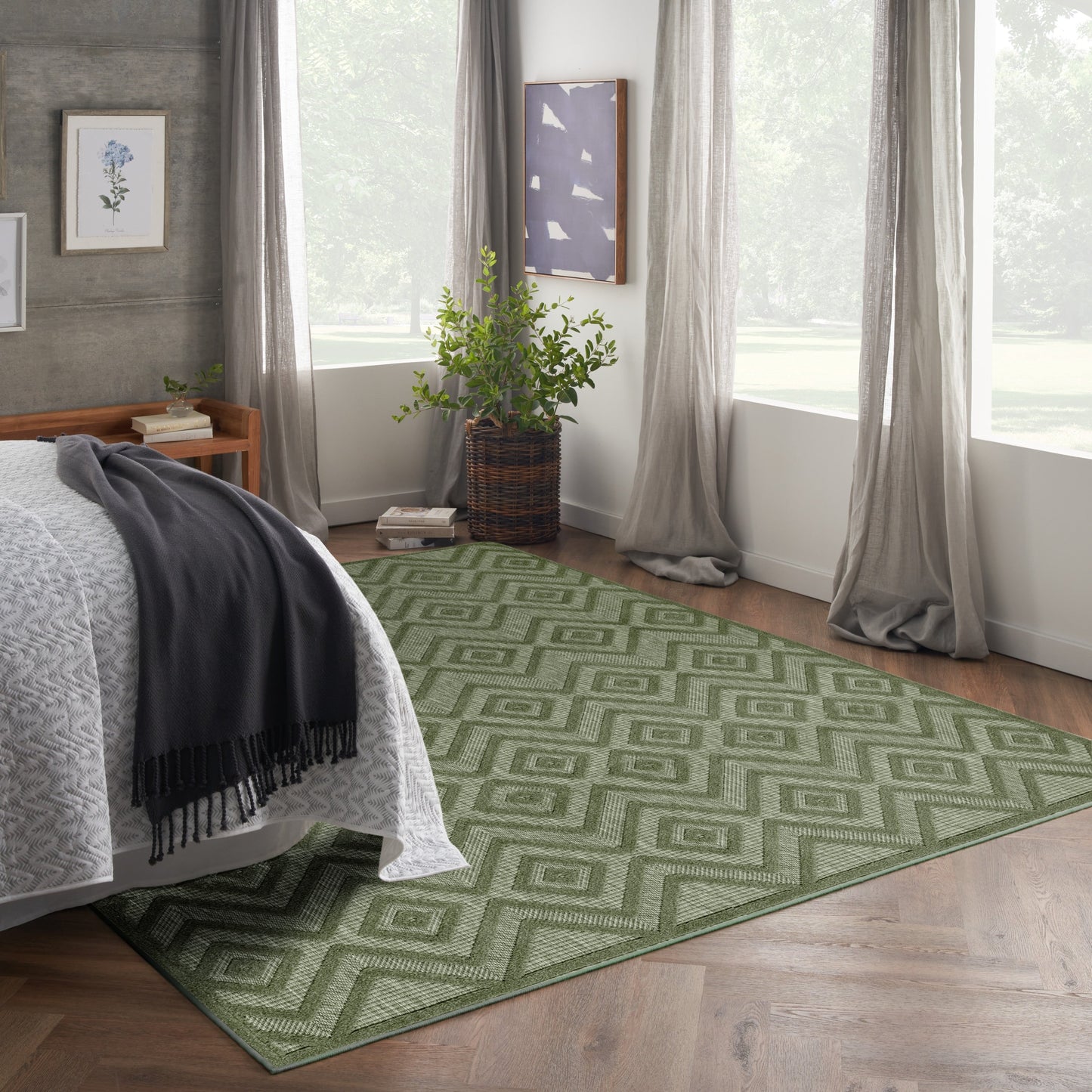 Tapis géométrique polyvalent à tissage plat pour intérieur/extérieur Nourison