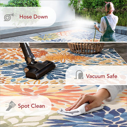 Tapis d'intérieur/extérieur lavable en machine à motif floral Nuloom Rosana