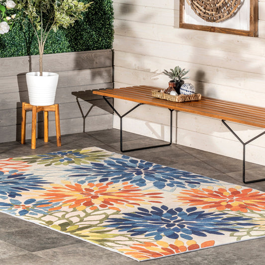 Tapis d'intérieur/extérieur lavable en machine à motif floral Nuloom Rosana
