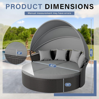 Ensemble de conversation pour patio extérieur Nuon 4 pièces/5 pièces, ensemble de méridienne en osier avec auvent par Havenside Home