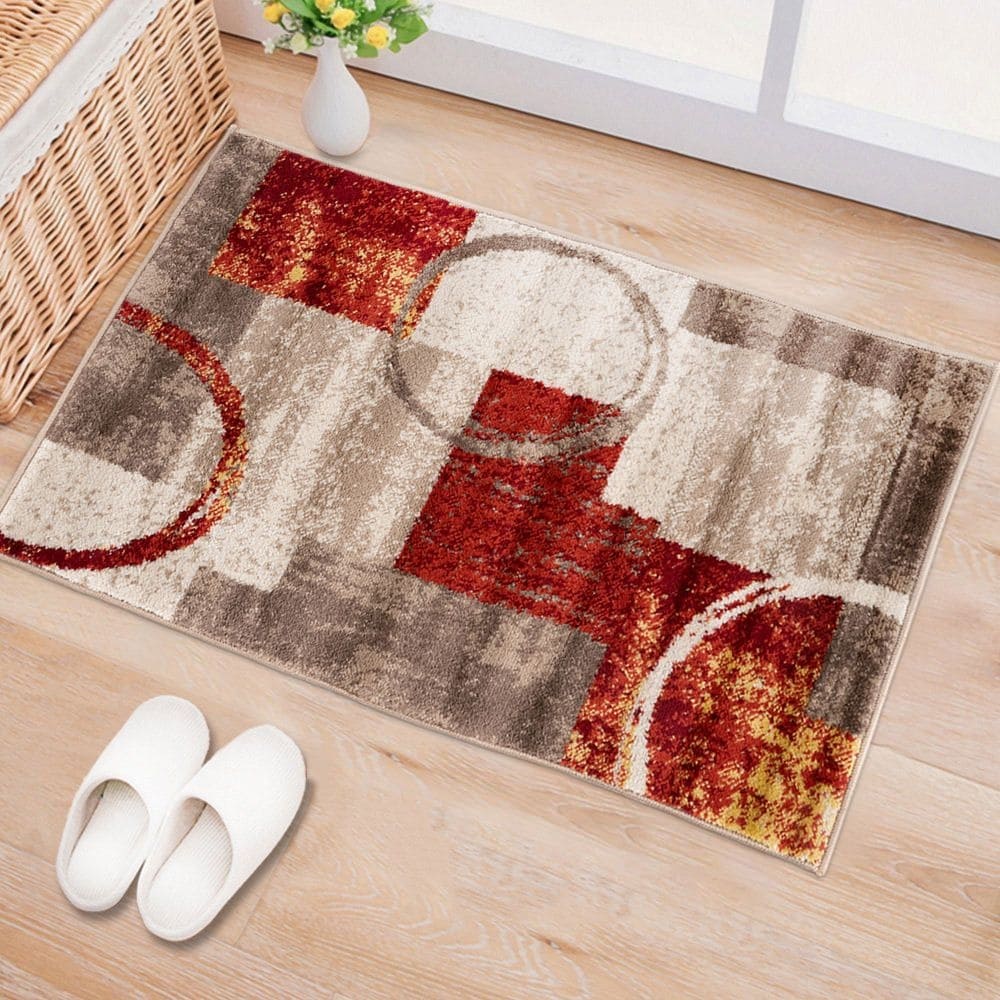 Tapis circulaire abstrait en polypropylène fabriqué à la machine, de la World Rug Gallery