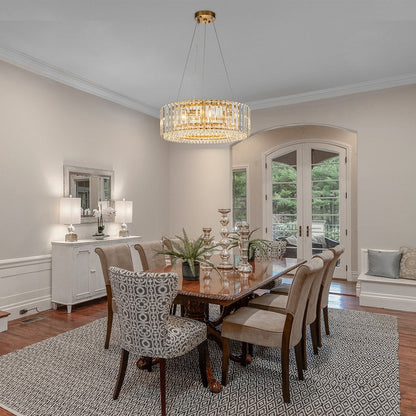 Lustre rond moderne en cristal OYIPRO 6/8/12 lumières en forme de tambour pour îlot de cuisine