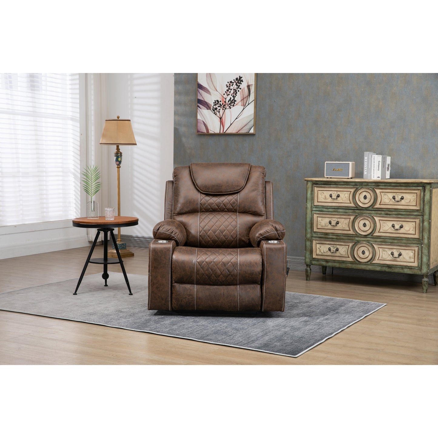 Oversized PU Leather Power Lift Recliner with Massage, Lumbar Heating, Cup Holder, 180° Flat Lay